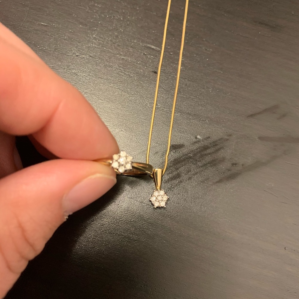 Set 14K Diamond Necklace and Ring